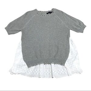 French Connection Sweater Open Knit White Lace Short Sleeves Size Medium